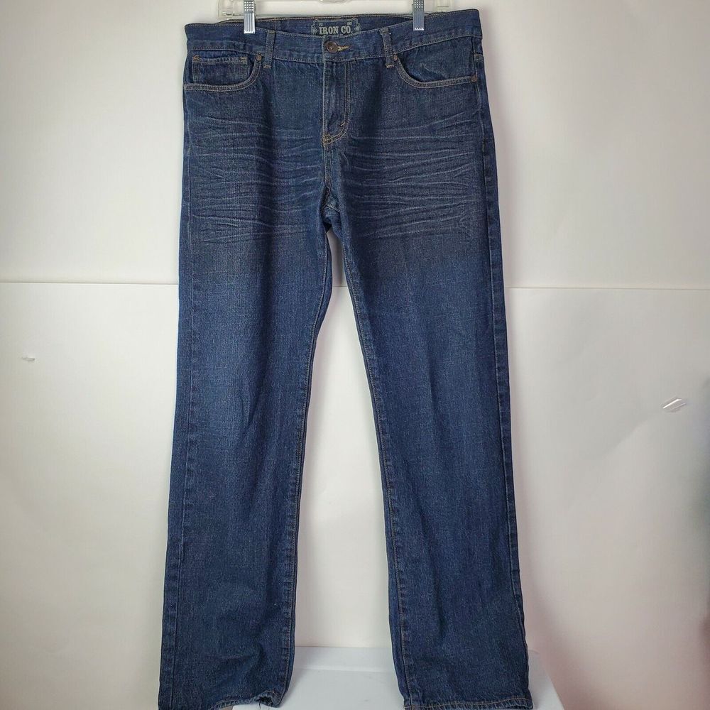 Iron Co Men's Dark Wash‎ Bootcut Jeans 36W x 34L Whiskered